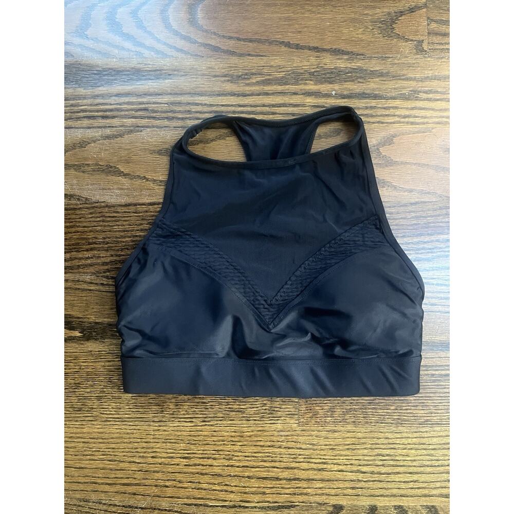 Koral high neck mesh accent sports bra women’s Sz. XS black  back logo NWOT